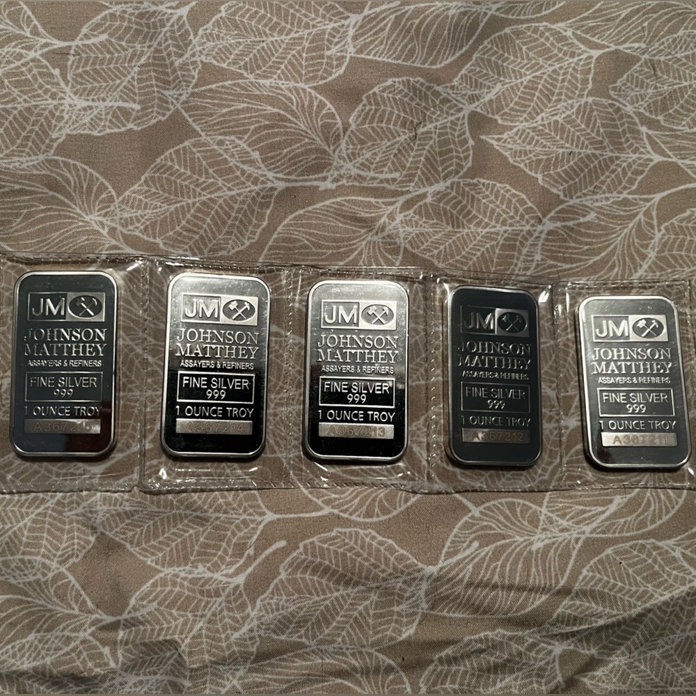 x5 1oz silver Johnson Matthey Silver Bars SEALED
